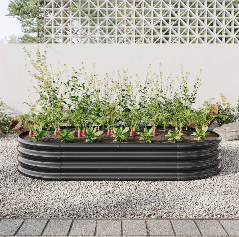 Raised Garden Bed Outdoor, Oval Metal Planter For Plants, Vegetables, Flowers