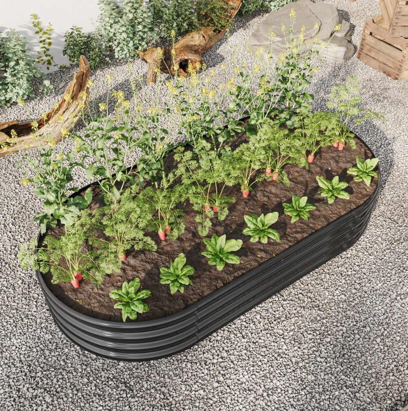 Raised Garden Bed Outdoor, Oval Metal Planter For Plants, Vegetables, Flowers